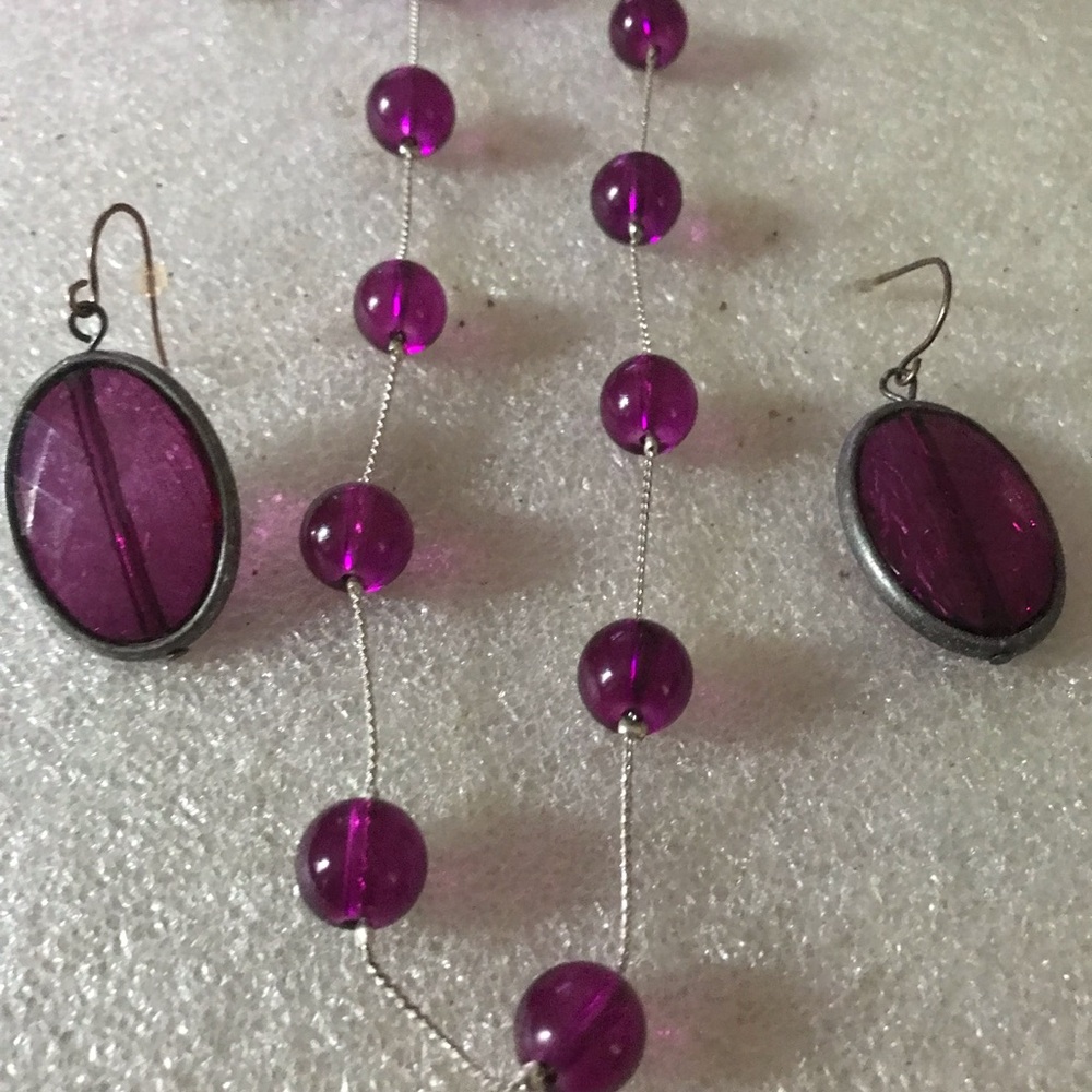 Purple Bead Necklace and Earrings Set - Women Jewelry